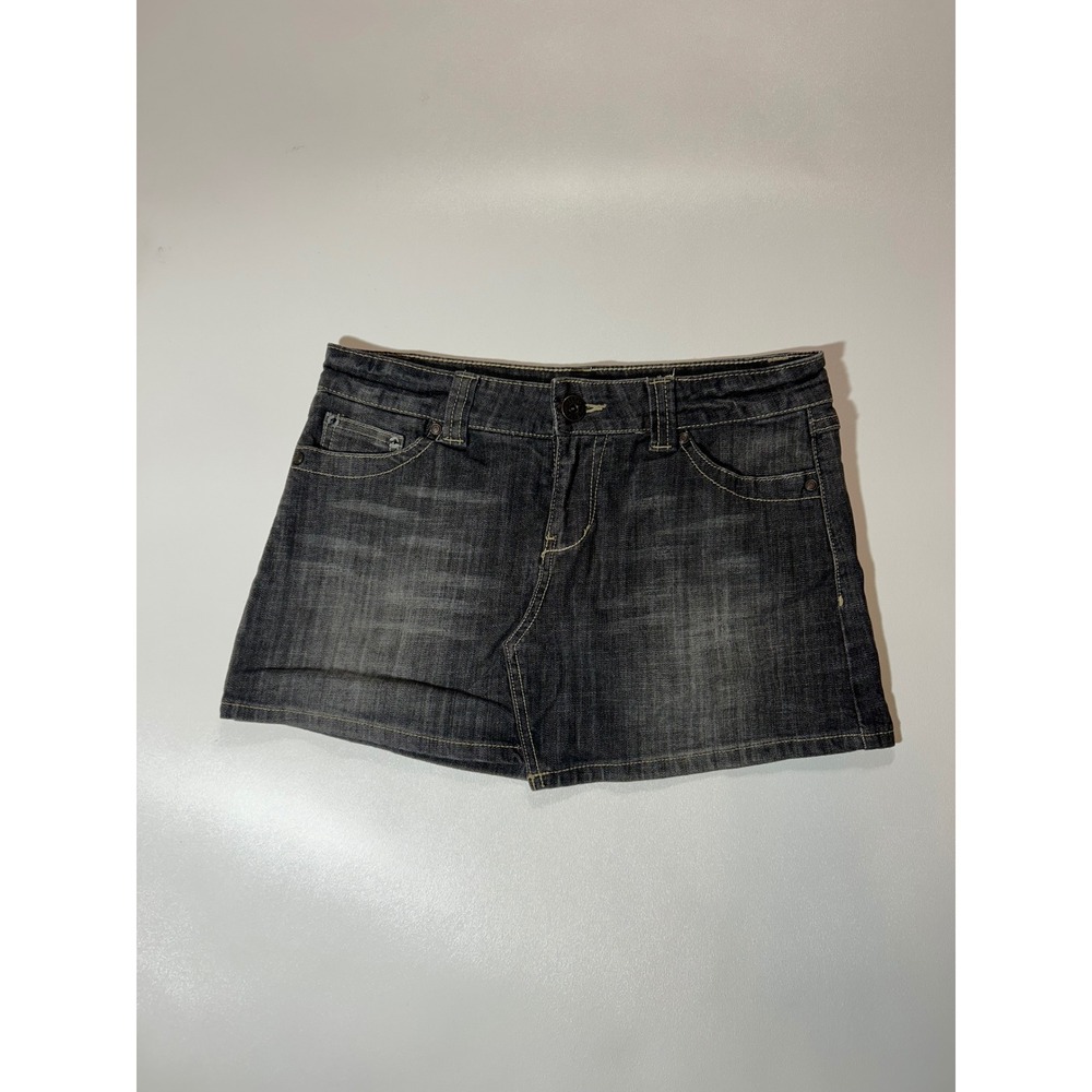 dELiA*s Denim Mini Skirt Juniors 7/8 Gray Excellent Y2K Low Rise Faded Stretch
